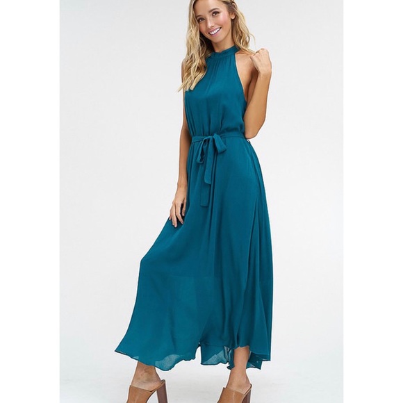 Last☝️Emerald Halter Neck Maxi Dress - Picture 4 of 6